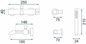Rea Lungo Grip, vaňová batéria s ručnou sprchovou súpravou, zlatá matná, REA-B6398