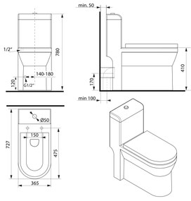 Sapho, HUBERT WC kombi, spodný/zadný odpad, biela, PB304