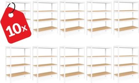 Akcia 10x Regál 150x70x30 cm lakovaný 4-policový, nosnosť 700 kg - biely