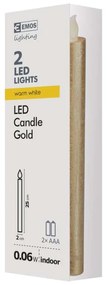 EMOS Sada dekoratívnych horiacich sviečok LED, 2ks, zlatá