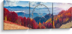 Obraz farebné jesenné krajiny (s hodinami) (90x30 cm)