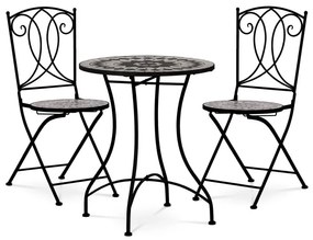 Záhradný set, stôl + 2 kovové stoličky, čierny