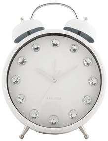 Karlsson 6019WH dizajnové stolové hodiny/budíkbiely, priemer 30 cm