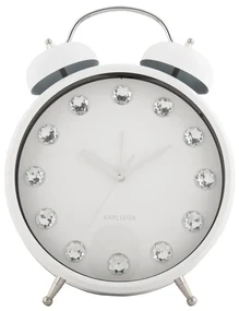 Karlsson 6019WH dizajnové stolové hodiny/budíkbiely, priemer 30 cm