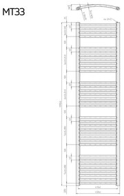 Mereo, Vykurovací rebrík 450x1850 mm, oblý, biely, MER-MT34