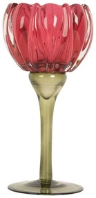 Ružový sklenený svietnik kvetina Colorful Garden - Ø 8*18 cm