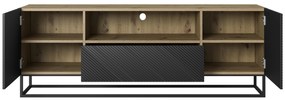 TV stolík Asha 167 cm na čiernom podstavci s otvorenou policou - artisan / čierny mat