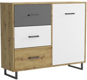 Komoda Bari 3S1F dub artisan/grafit/biela