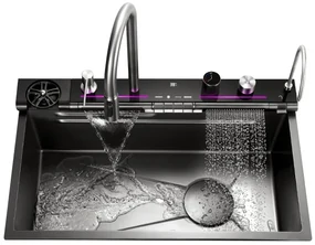 Multifunkčný inteligentný drez BestBerg BBSS-30B / 75 x 45 x 22 cm / Nerezová oceľ / čierna