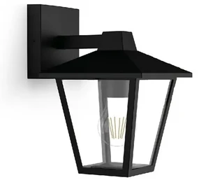 Vonkajšie nástenné svietidlo Philips Kinno sostropným svietidlom čierne, E27, max. 1x25 W