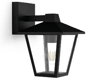 Vonkajšie nástenné svietidlo Philips Kinno sostropným svietidlom čierne, E27, max. 1x25 W