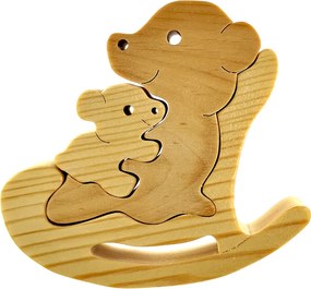 AMADEA Drevené puzzle hojdací medveď, masívne drevo dvoch druhov drevín, 13,5x12x3 cm