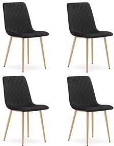 Set štyroch jedálenských stoličiek TURIN zamatové, čierne / hnedé nohy (4 ks)