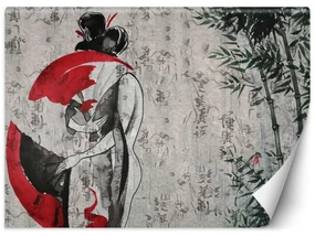 Gario Fototapeta Japonská gejša s vejárom, abstraktné Materiál: Vliesová, Rozmery: 350 x 245 cm