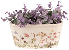 Oválny keramický obal na kvetináč s lúčnymi kvetmi Flowers of Love - 23*10*11 cm