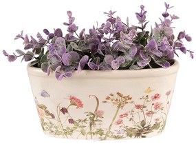 Oválny keramický obal na kvetináč s lúčnymi kvetmi Flowers of Love - 23*10*11 cm