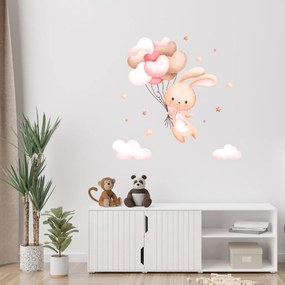 PIPPER | PIPPER. Samolepka na stenu "Zajačik s balónmi - ružová"