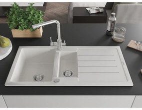 Mexen Andres, granitový drez 1000x500x200 mm, 1,5-komorový + chrómová batéria Duero, biela, 6515-20-671600-00
