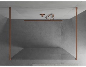 Mexen Kioto, priechodná sprchová zástena 130 x 200 cm, 8mm číre sklo, 2x zlatá stabilizačná rozpera, profil ružové zlato, 800-130-002-60-00