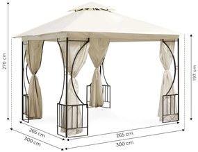Luxusný záhradný pavilón 3x3x2,8 m - béžový - moskytiéra + plné steny