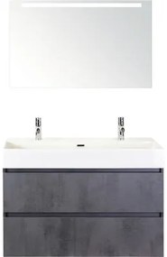 Kúpeľňový nábytkový set Maxx XL 100 cm s keramickým umývadlom 2 otvormi na kohúty a zrkadlom s LED osvetlením betón antracitovo sivá