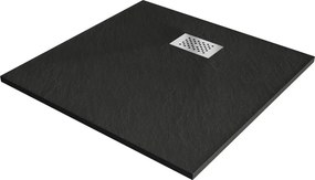 Mexen Hugo štvorcová sprchová vanička SMC 90 x 90 cm, čierna, krytka inox - 42709090-X