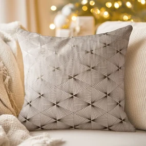 Biante Zamatová obliečka na vankúš Isabela IBL-010 Rose Gold trojuholníky na krémovom 60 x 60 cm