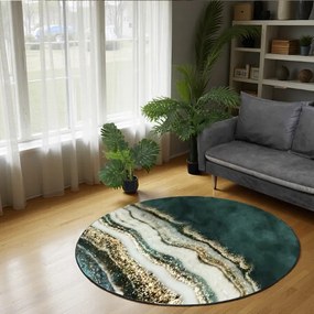Protišmykový koberec NOVO mramor / zelený / zlatý kruh
