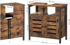 Kúpeľňová skrinka pod umývadlo s lamelovými dvierkami, rustikálna hnedá