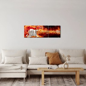 Obraz - Gitara v plameňoch (s hodinami) (90x30 cm)
