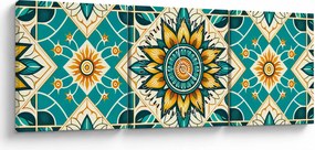 Obraz - Tyrkysový vzor (s hodinami) (90x30 cm)