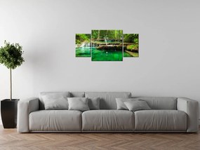 Gario Obraz s hodinami Vodopád Erawan v Thajsku - 3 dielny Rozmery: 90 x 70 cm