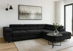 Rohová sedačka s funkciou spania Avesta pravá s úložným priestorom, čierna pletenina