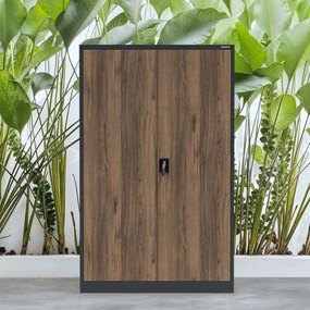 Kancelárska kovová skrinka na dokumenty JAN II, Eco Design: antracit/orech