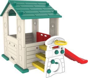 Ramiz Detský záhradný domček 3 v 1 Zelená strecha + šmýkačka + basketbalový kôš