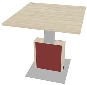 Výškovo nastaviteľný rokovací stôl Verno+ S 120 x 120 cm, agát / červená