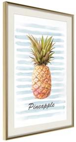 Artgeist Plagát - Pineapple and Stripes [Poster] Veľkosť: 30x45, Verzia: Zlatý rám s passe-partout