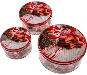 Súprava 3 okrúhlych plechových dóz Cukroví