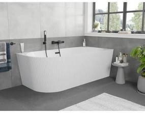 Mexen Silo, rohová voľne stojaca ryhovaná vaňa, pravá, 170 x 80 cm, biela lesklá, čierny matný prepad, 52891708000P-70