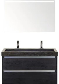 Kúpeľňový nábytkový set Sanox Dante farba čela black oak ŠxVxH 101 x 170 x 45,5 cm s dvojitým umývadlom z prírodného kameňa a zrkadlom s LED osvetlením