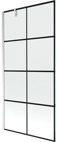 Mexen Next, vaňová zástena 1-krídlová 90 x 150 cm, fixné krídlo, 6 mm číre sklo s čiernym vzorom, chrómový profil, 895-090-000-00-77-01