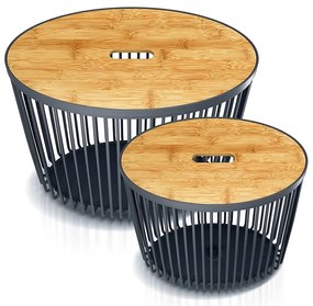 Set 2 univerzálnych oválnych košov s bambusovým vekom, 30 + 55 l, prírodné drevo / antracit
