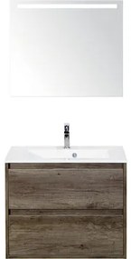 Kúpeľňová zostava Sanox Porto mramor zrkadlo 70 cm dub tmavý s LED