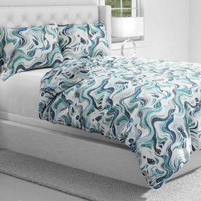 Biante Bavlnené posteľné obliečky Sandra SA-587 Modro-zelené designové vlnky na mintovom Jednolôžko 140x200 a 70x90 cm