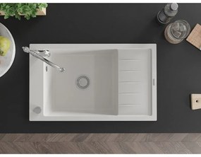 Mexen Elias, granitový drez 795x480x200 mm, 1-komorový a drezová batéria Carla, biela, 6511-20-670700-00