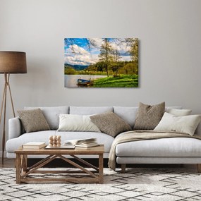 Obraz loďky pri jazere (90x60 cm)