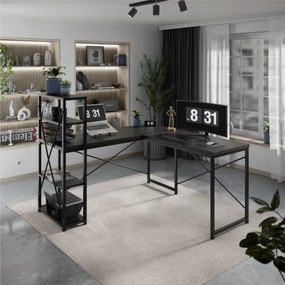 Rohový pracovný stôl s policami Leader 5.9 čierny