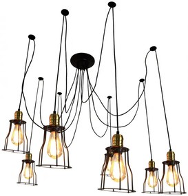 Závesné svietidlo H81 industrial, klietka 7 74191 - kov, Čierna / zlatá