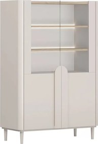 Vitrína Amilio 100 cm dvojdverová na nožičkách - kašmír / olejovaný dub / úchyty kašmír