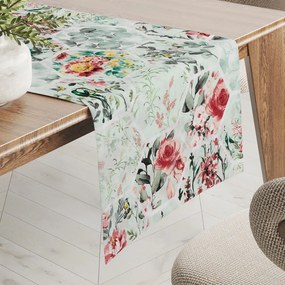 Biante Bavlnený behúň na stôl Sandra SA-415 Kvety na mintovom hexagóne 35x140 cm
